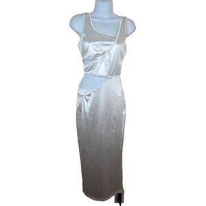 Cut Out Bodycon Club Dress Size S White Satin Maxi Stretch